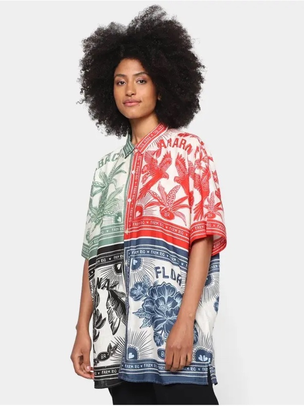 FARM Rio Brazil Patchwork Tropical Button-Up Shirt Size XL